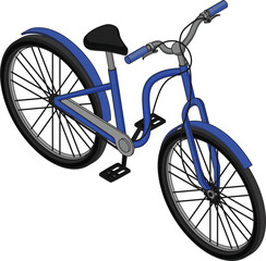 Blue Bicycle Side Top View Isometric Mountain Bike Cartoon Vector