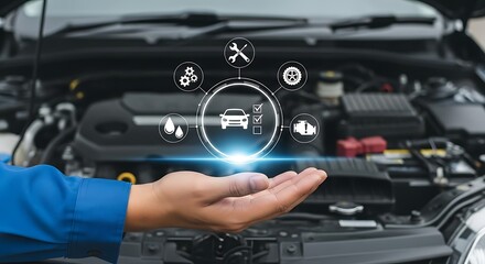 Car maintenance and repair service with modern technology concept