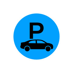 Blue parking symbol with car silhouette icon, vector illustration for parking lot or area sign