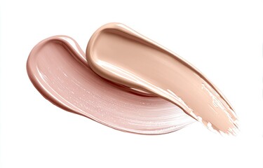 Fototapeta premium Two swaths of light beige and peachy-tan liquid foundation, smoothly blended, isolated on a white background