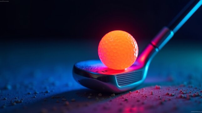 Orange golf ball on club head golf club sports