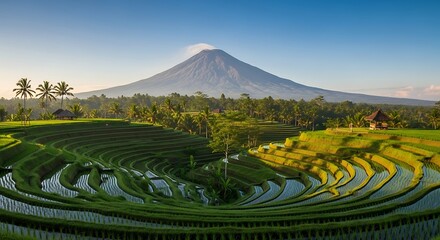Obraz premium Stunning Rice Terraces and Mountain Landscape in Bali.