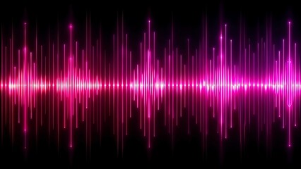 Abstract sound background of pink neon sound waves on black. Vibrant glowing audio waves, music background, dj dance party. Audio spectrum and equalizer, voice recording, sound frequency.