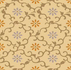 Japanese Luxury Flower Diamond Net Vector Seamless Pattern