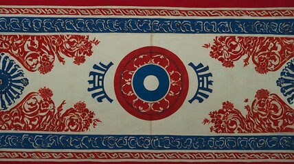 Korean cultural motifs arranged in balanced frame for national celebration