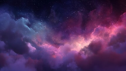Dreamy Cosmic Clouds in Night Sky with Stars and Colorful Nebulae