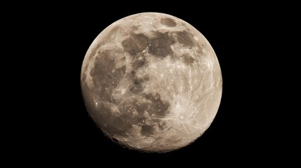 High-resolution telescopic photo of the Moon on a pitch-black sky. Razor-sharp craters, maria and bright ray systems stand out along the terminator, revealing rich lunar texture for science  wall art