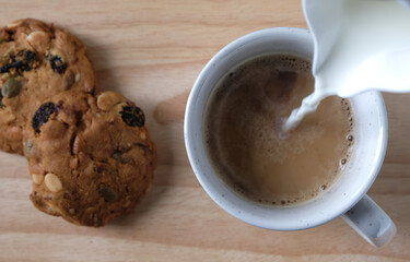 Multigrain Cookies with Coffee and Milk Pour