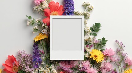 Beautiful Floral Arrangement with Blank Frame for Photo Display