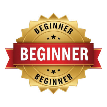 Beginner badge with gold and red isolated on transparent background