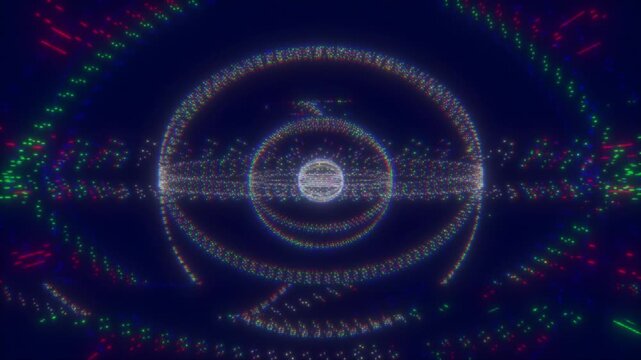 Futuristic Digital Eye Glitch Background with Neon Pixel Noise and Cyberpunk Matrix Effect. Perfect for technology, cybersecurity, sci-fi, virtual reality, hacking, and modern UI design projects.