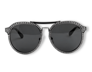 Isolated photo of a pair of Royal sunglasses with metallic frame and Black lenses,