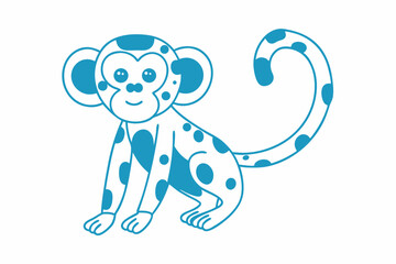 Outlined Blue Monkey Character on White Background