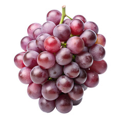 Fototapeta premium A bunch of ripe red grapes with a green stem, showcasing plump, deep purple berries, isolated on a transparent background, ideal for healthy eating and wine concepts