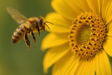 Honeybee approaching a bright yellow sunflower