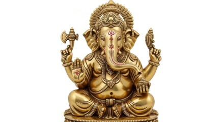 Golden statue of the hindu god ganesha isolated on white background