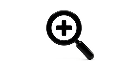 Obraz premium A black magnifying glass with a plus sign inside the circle on a white background in a digital rendering ai generated