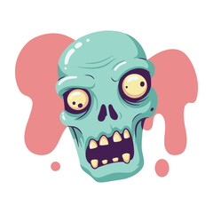 Cartoon Zombie Skull Illustration.