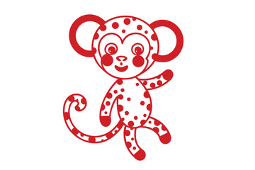 Naklejka premium Playful Cartoon Monkey with Red Spots on White Background Sweet Design