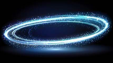 Glowing cosmic circle with radiant light ring and sparkling particles on a dark space background, symbolizing energy, infinity, galaxy, and futuristic abstract design