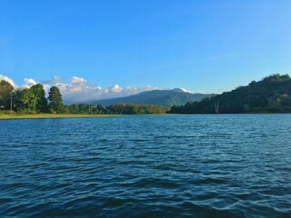 Riam Kanan Reservoir at Meratus Mountain Tropical Borneo Rainforest, Indonesia.