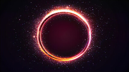 Glowing cosmic circle with radiant light ring and sparkling particles on a dark space background, symbolizing energy, infinity, galaxy, and futuristic abstract design