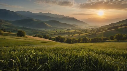 Calm morning light over hills in countryside scene for national tribute