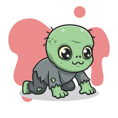 Cute Cartoon Zombie Crawling.