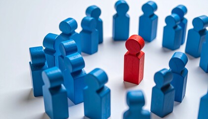 Obraz premium A red figure stands out from a group of blue figures, creating a visually striking contrast