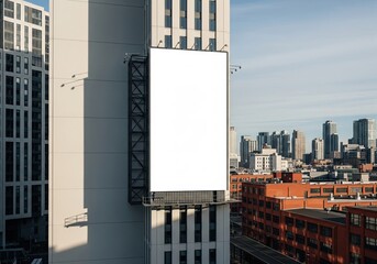 Obraz premium Vertical Blank Billboard Mockup on High-Rise Building in Cityscape