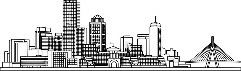 Obraz premium boston city skyline line art silhouette vector illustration
