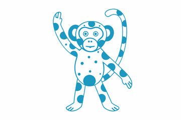 Cute Teal Spotted Monkey Raising Hand on White Background
