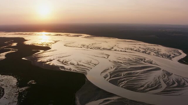 Breathtaking sunset over meandering river landscape