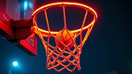 Orange basketball in neon hoop image