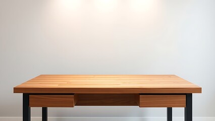 A minimalist wooden desk with a clean, uncluttered surface, radiating modern simplicity.