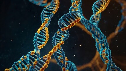 Artistic concept of DNA strand breakdown caused by radiati