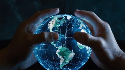 Cracked Earth held in hands glowing with nuclear threat