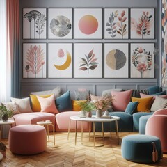 Vibrant wall art flexible seating