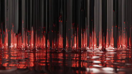 melting bar chart dripping red liquid onto reflective surface surreal metaphor for loss illustration concept scene visual for commercial design use high detail quality stock image illustration concept