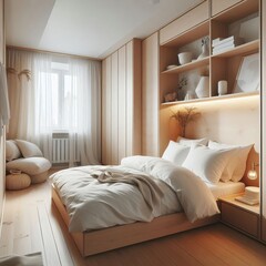 Bedroom &ndash; Light wood white linens