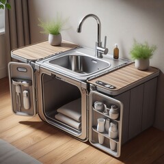 Foldable sink and discreet storage