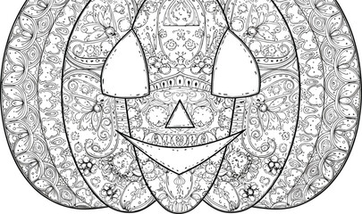 Naklejka premium Halloween pumpkin illustration coloring page - coloring book for kids