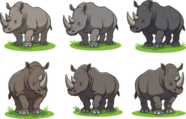 cute cartoon rhinoceros illustration, wild animal character, african safari drawing, funny rhino vector artwork, children’s educational wildlife design