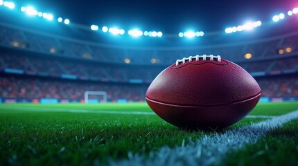 American football on stadium field grass lights