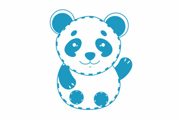 Playful Blue and White Panda with Waving Hand on White Background