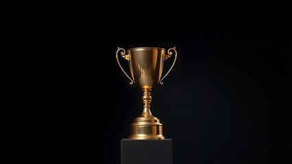 A gleaming gold trophy displayed on a pedestal, highlighted by dramatic studio lighting against darkness.