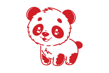 Red and White Cute Panda Bear Cub Standing Cartoon Design