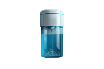 Water bottle with purification system for clean drinking water at home on transparent background