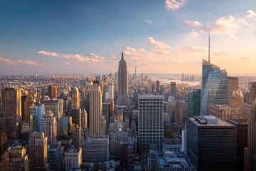 Fototapeta premium Panoramic cityscape view of New York City at sunset