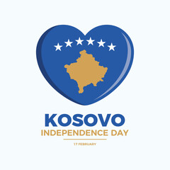 Kosovo Independence Day poster vector illustration. Kosovo flag in heart shape icon vector. Kosovo Flag love symbol. Template for background, banner, card. 17 February every year. Important day